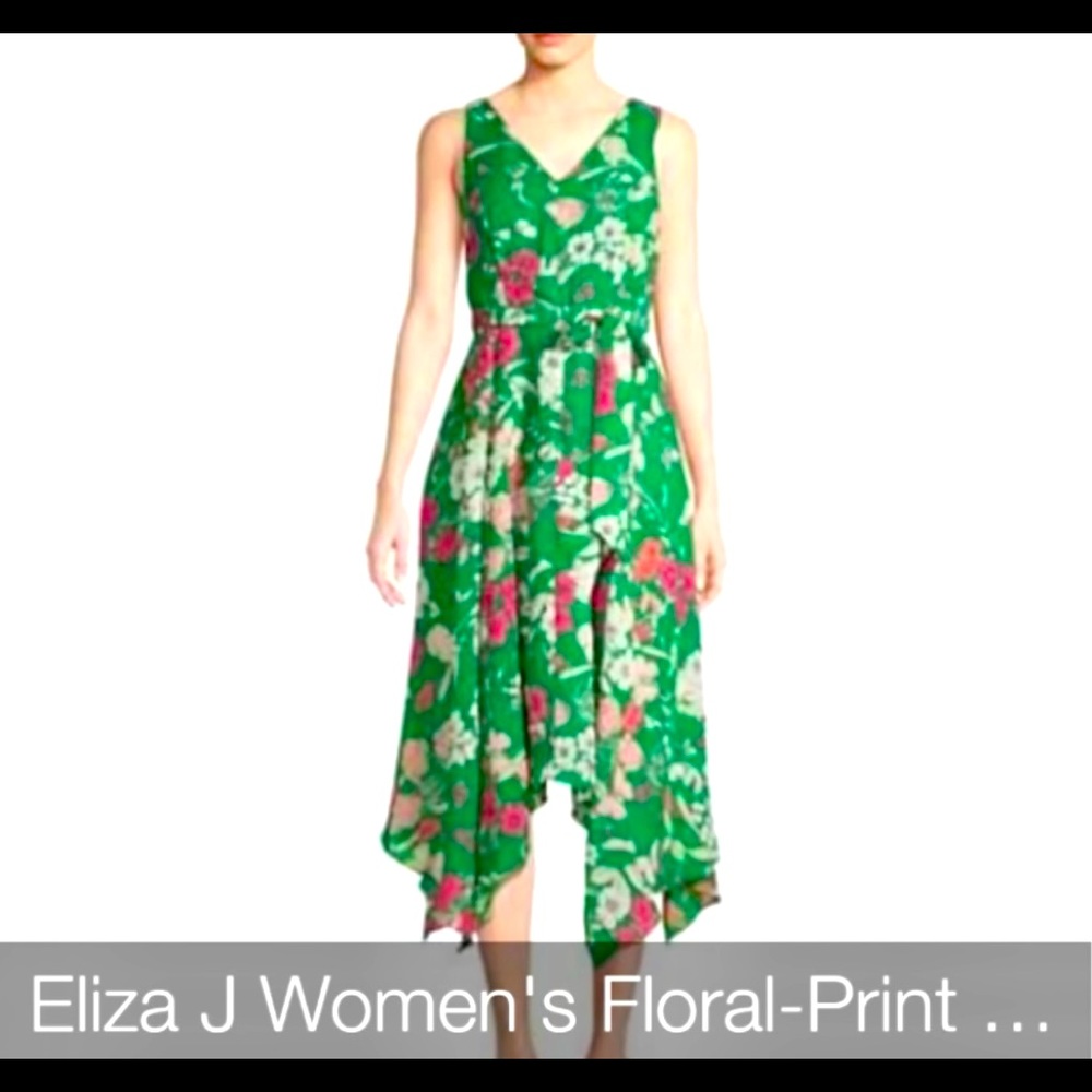 Eliza J Green Green Floral Faux Wrap Midi Dress | like new condition